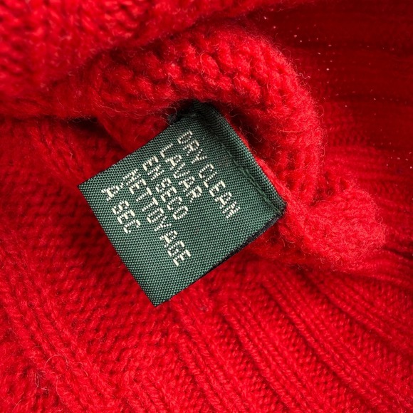 Lauren Ralph Lauren Sweater Womens Large Red Lambswool RL Crest Cable Knit VTG - Picture 7 of 14
